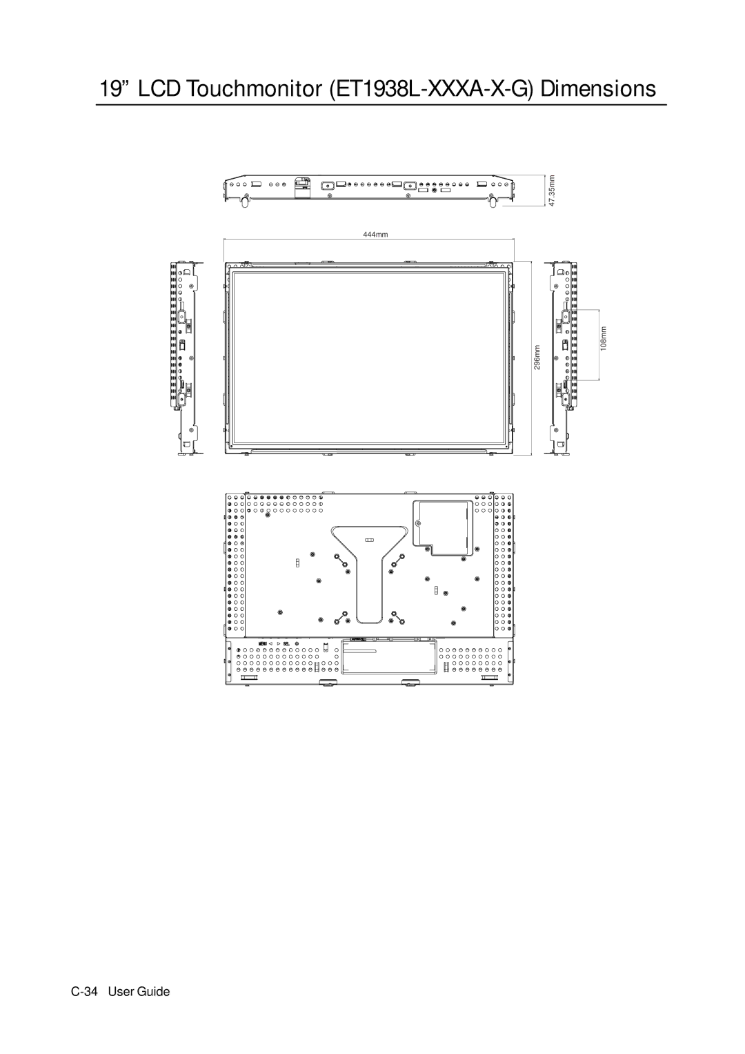 Tyco Electronics manual LCD Touchmonitor ET1938L-XXXA-X-G Dimensions 