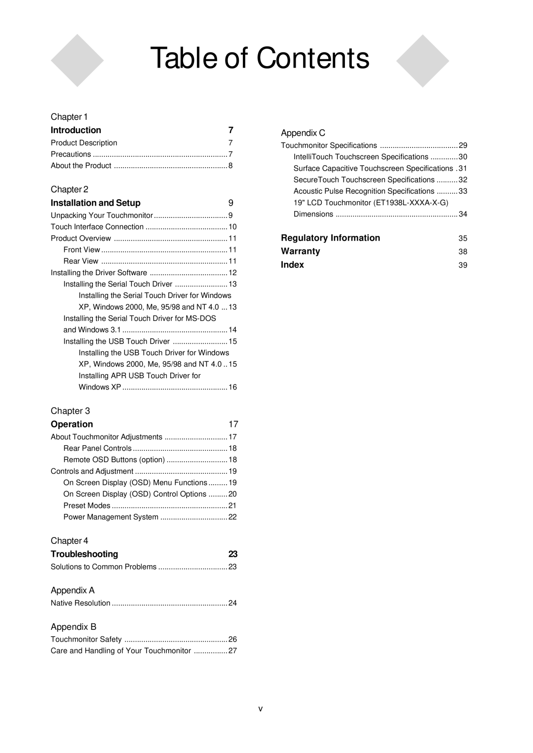 Tyco Electronics 1938L manual Table of Contents 