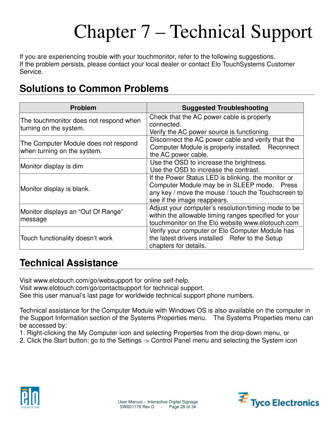 Tyco Electronics 5500L, 4200L, 3200L, 4600L user manual Technical Support, Solutions to Common Problems, Technical Assistance 