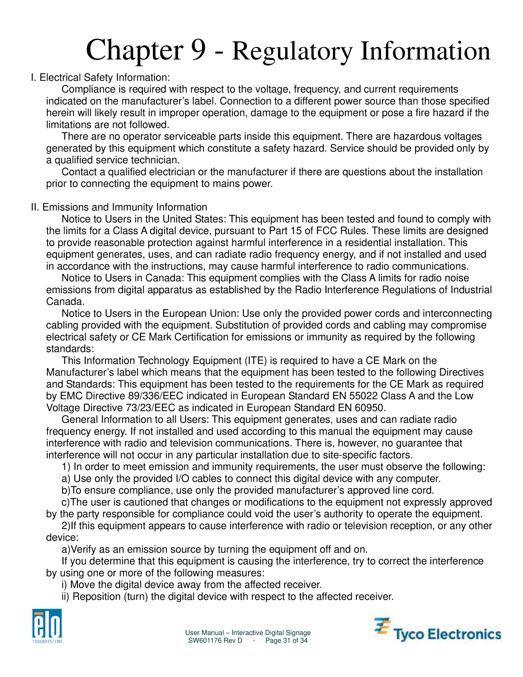 Tyco Electronics 4600L, 5500L, 4200L, 3200L user manual Regulatory Information 