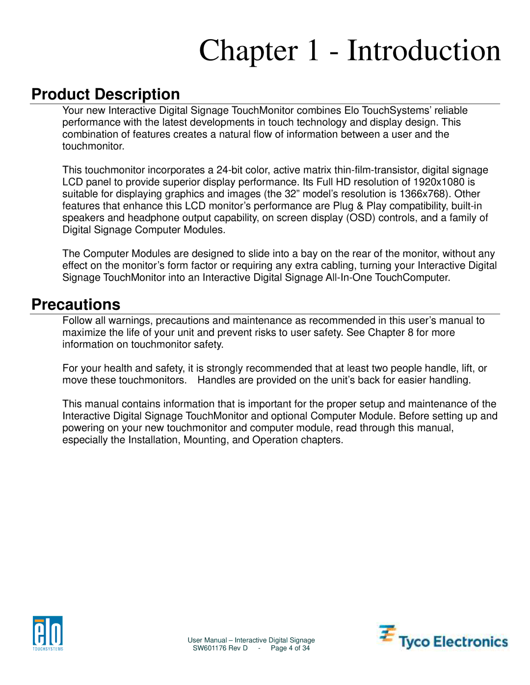 Tyco Electronics 5500L, 4200L, 3200L, 4600L user manual Introduction, Product Description, Precautions 