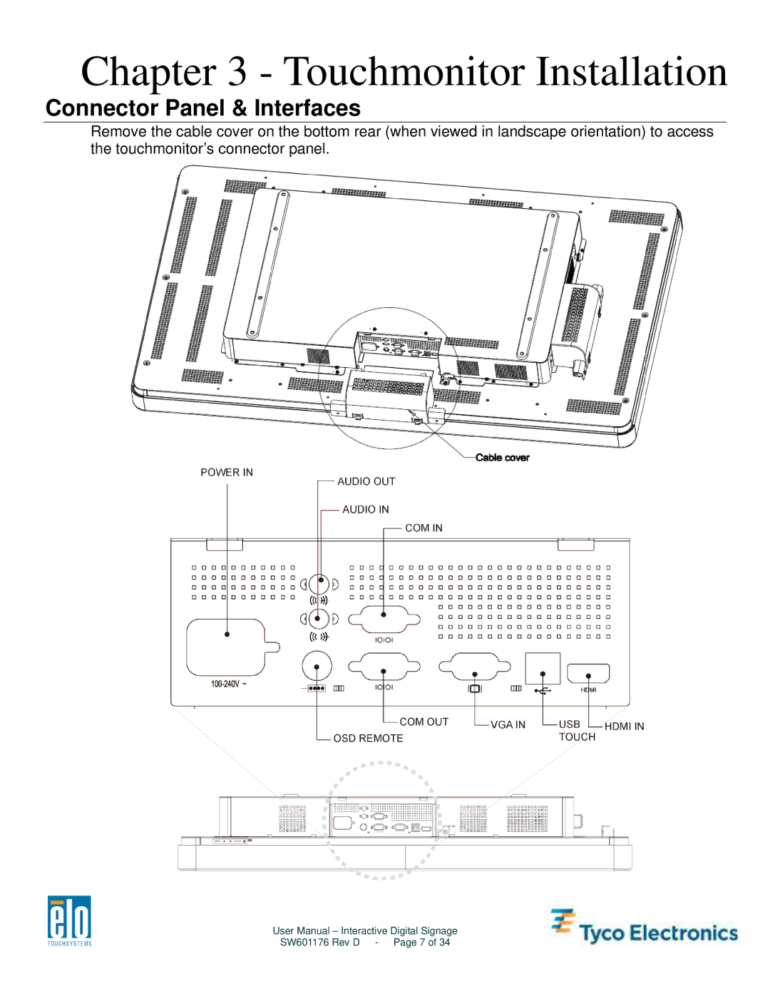 Tyco Electronics 4600L, 5500L, 4200L, 3200L user manual Touchmonitor Installation, Connector Panel & Interfaces 