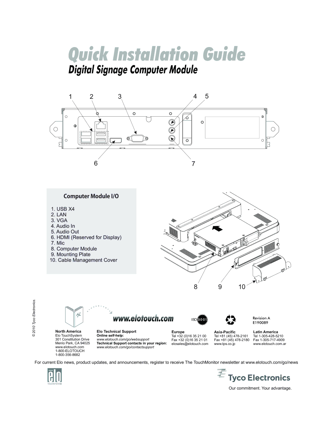 Tyco Electronics E190089 manual Digital Signage Computer Module 