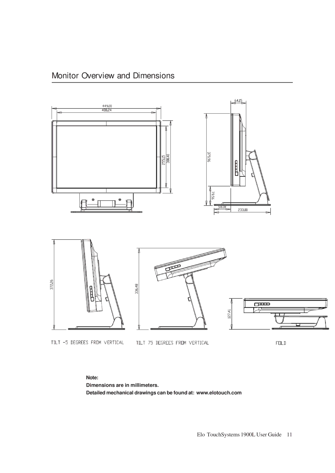 Tyco Electronics ET 1900L manual Monitor Overview and Dimensions 