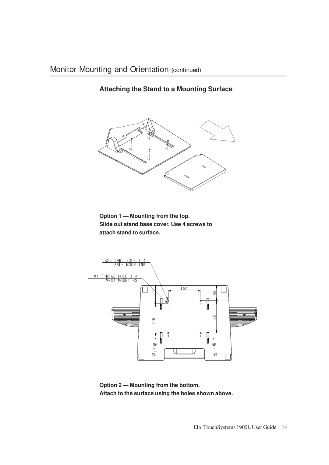 Tyco Electronics ET 1900L manual Attaching the Stand to a Mounting Surface 