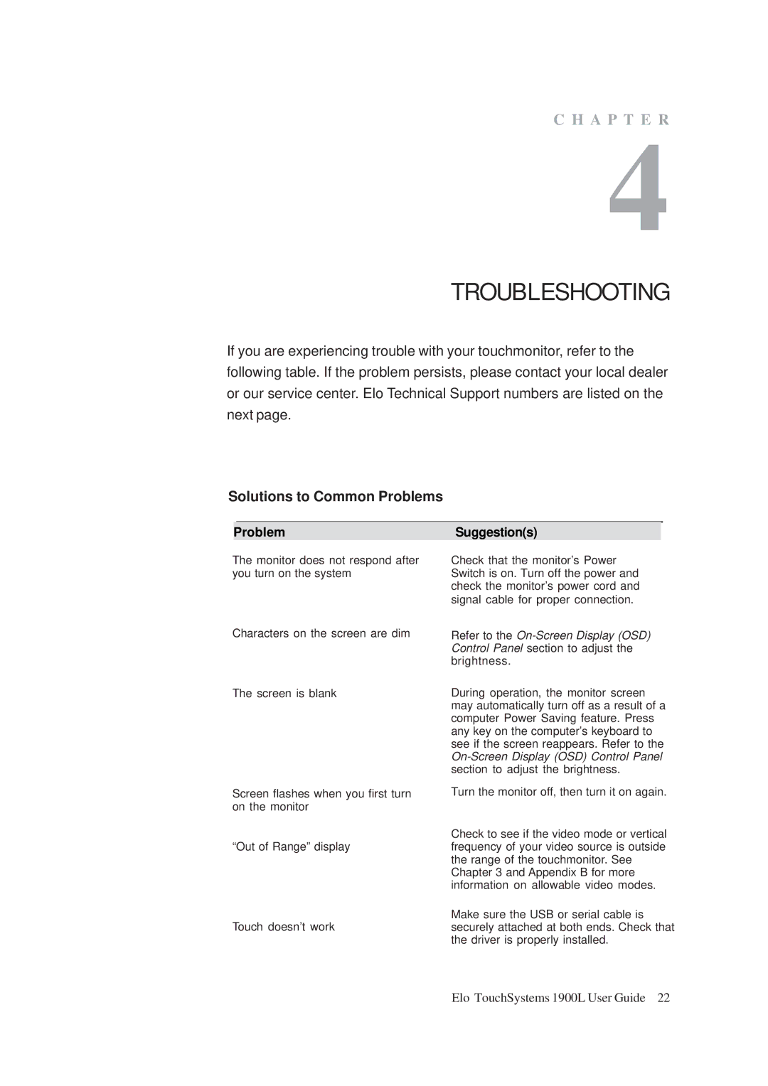 Tyco Electronics ET 1900L manual Troubleshooting, Solutions to Common Problems 