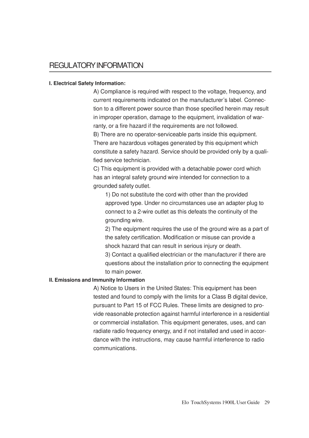 Tyco Electronics ET 1900L manual Regulatory Information 