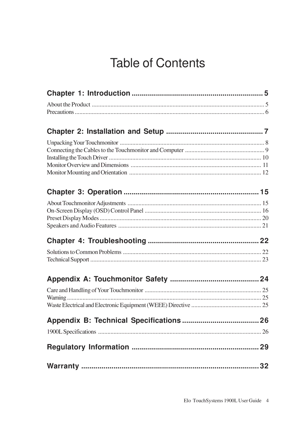 Tyco Electronics ET 1900L manual Table of Contents 