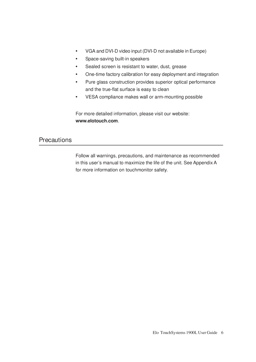 Tyco Electronics ET 1900L manual Precautions 