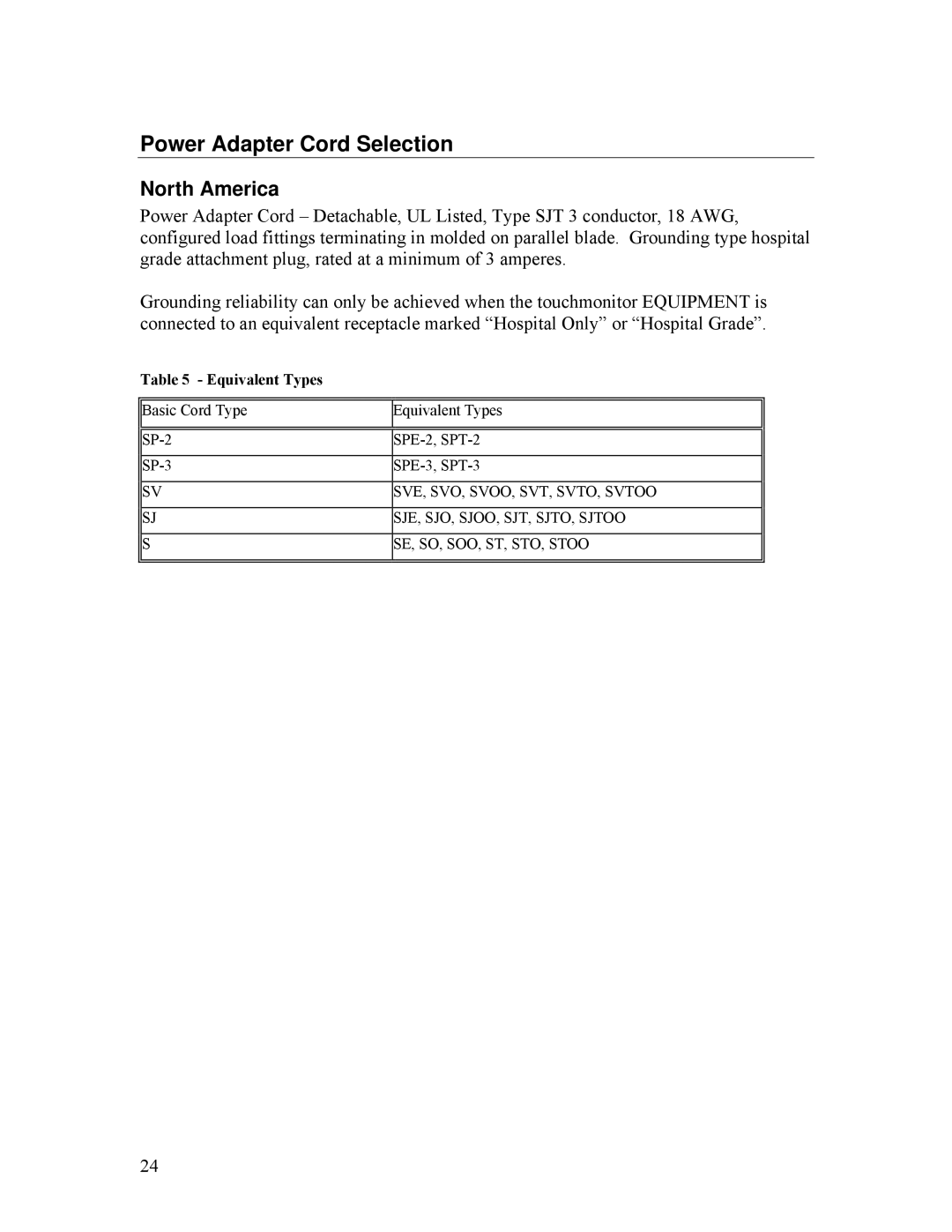 Tyco Electronics ET1528L manual Power Adapter Cord Selection, North America 