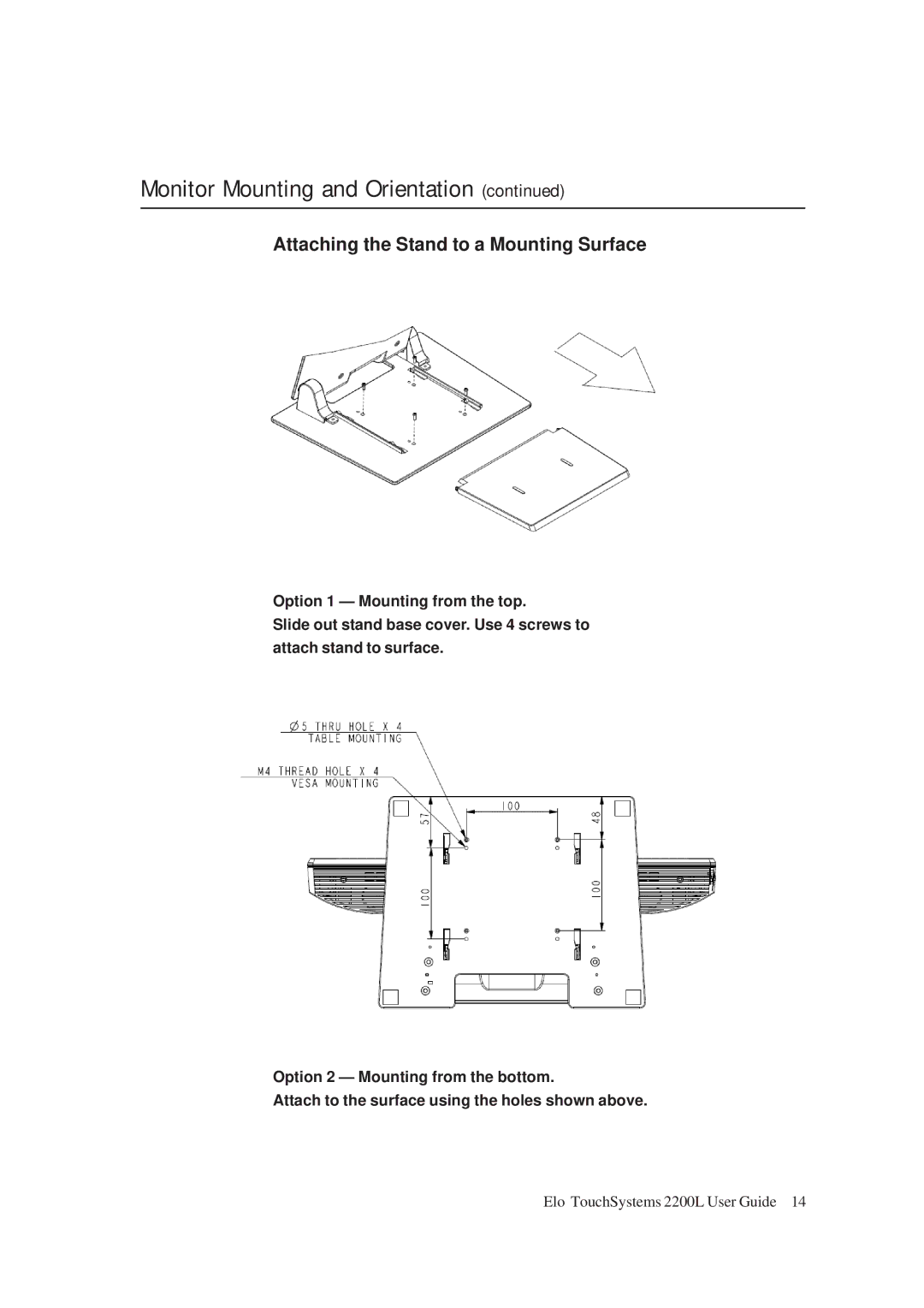 Tyco Electronics ET2200L manual Attaching the Stand to a Mounting Surface 