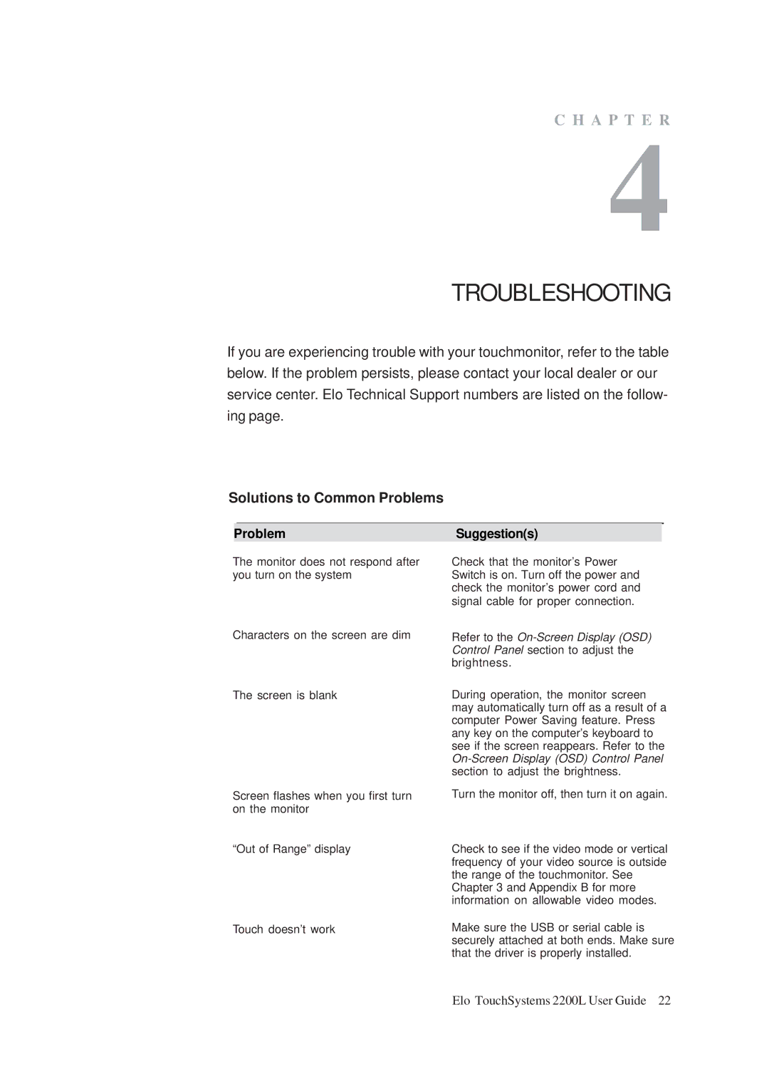 Tyco Electronics ET2200L manual Troubleshooting, Solutions to Common Problems 