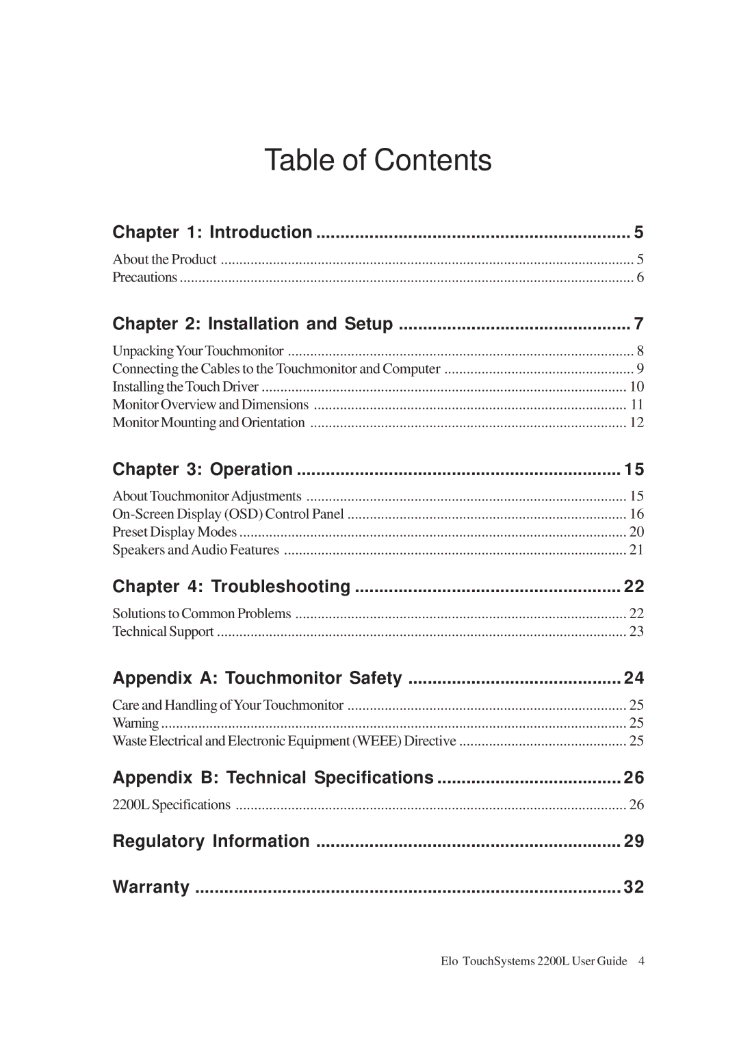 Tyco Electronics ET2200L manual Table of Contents 