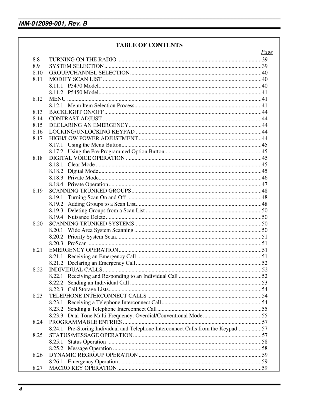 Tyco Electronics P5400 manual Menu 