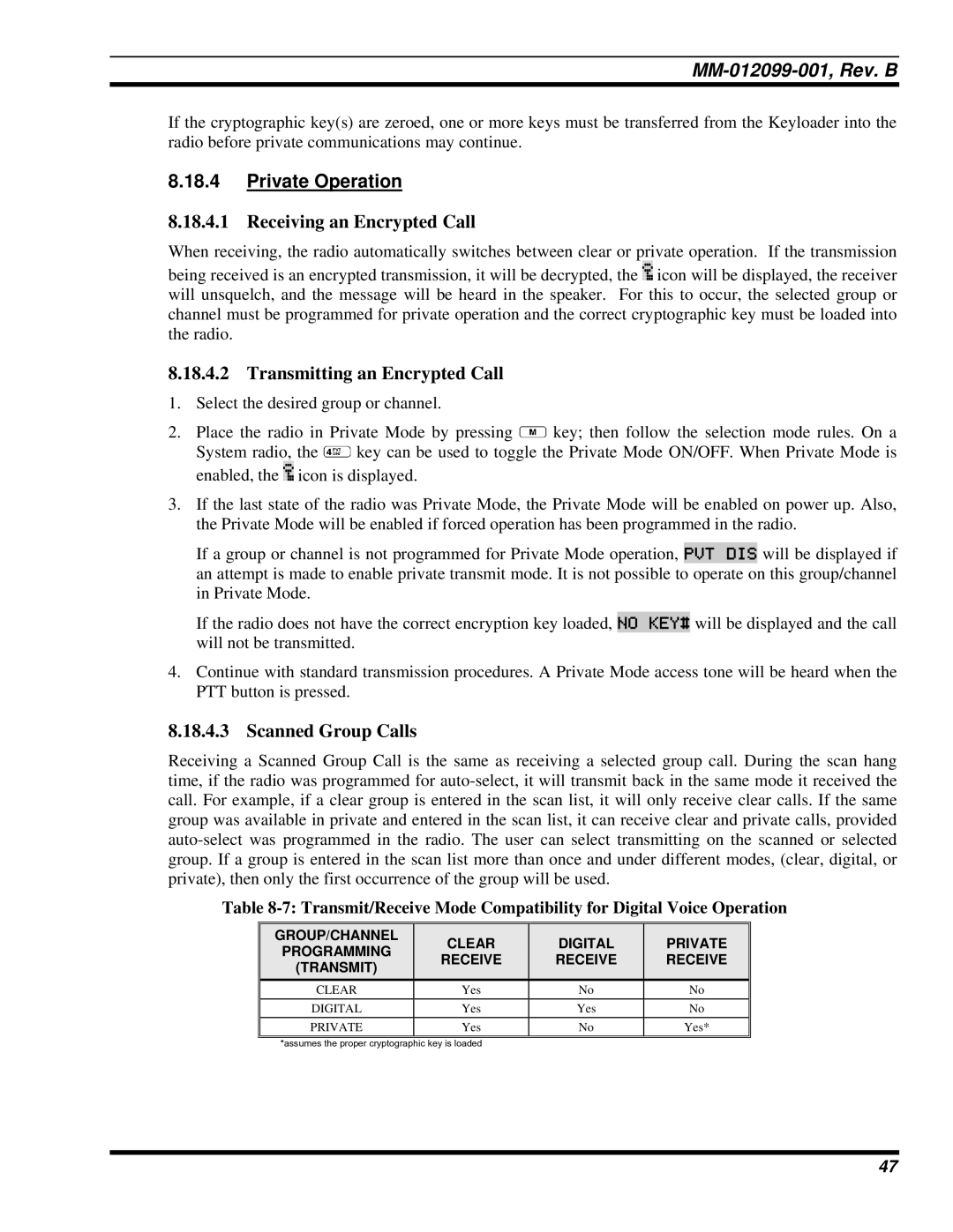 Tyco Electronics P5400 manual Private Operation, Receiving an Encrypted Call 