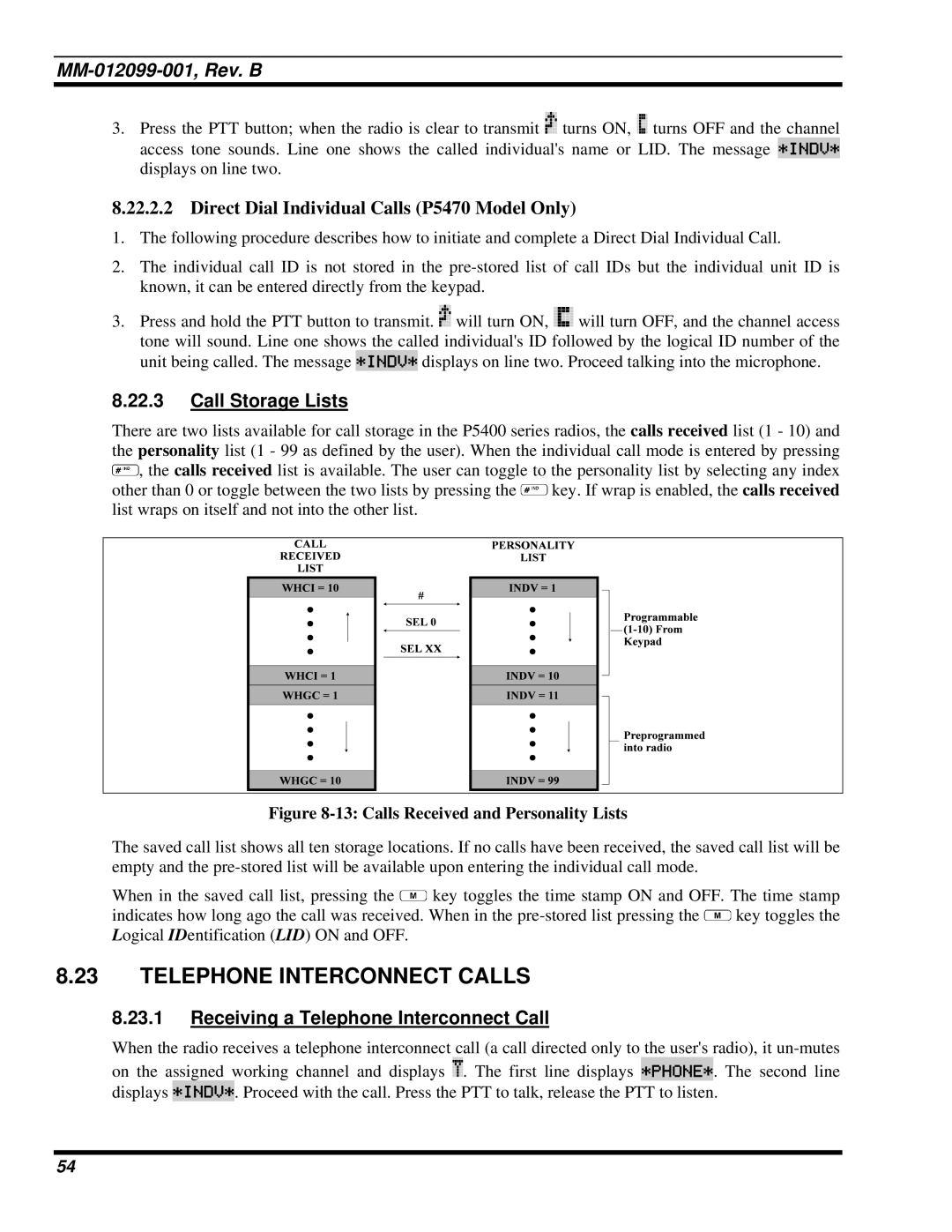 Tyco Electronics P5400 manual Telephone Interconnect Calls, Call Storage Lists, Receiving a Telephone Interconnect Call 