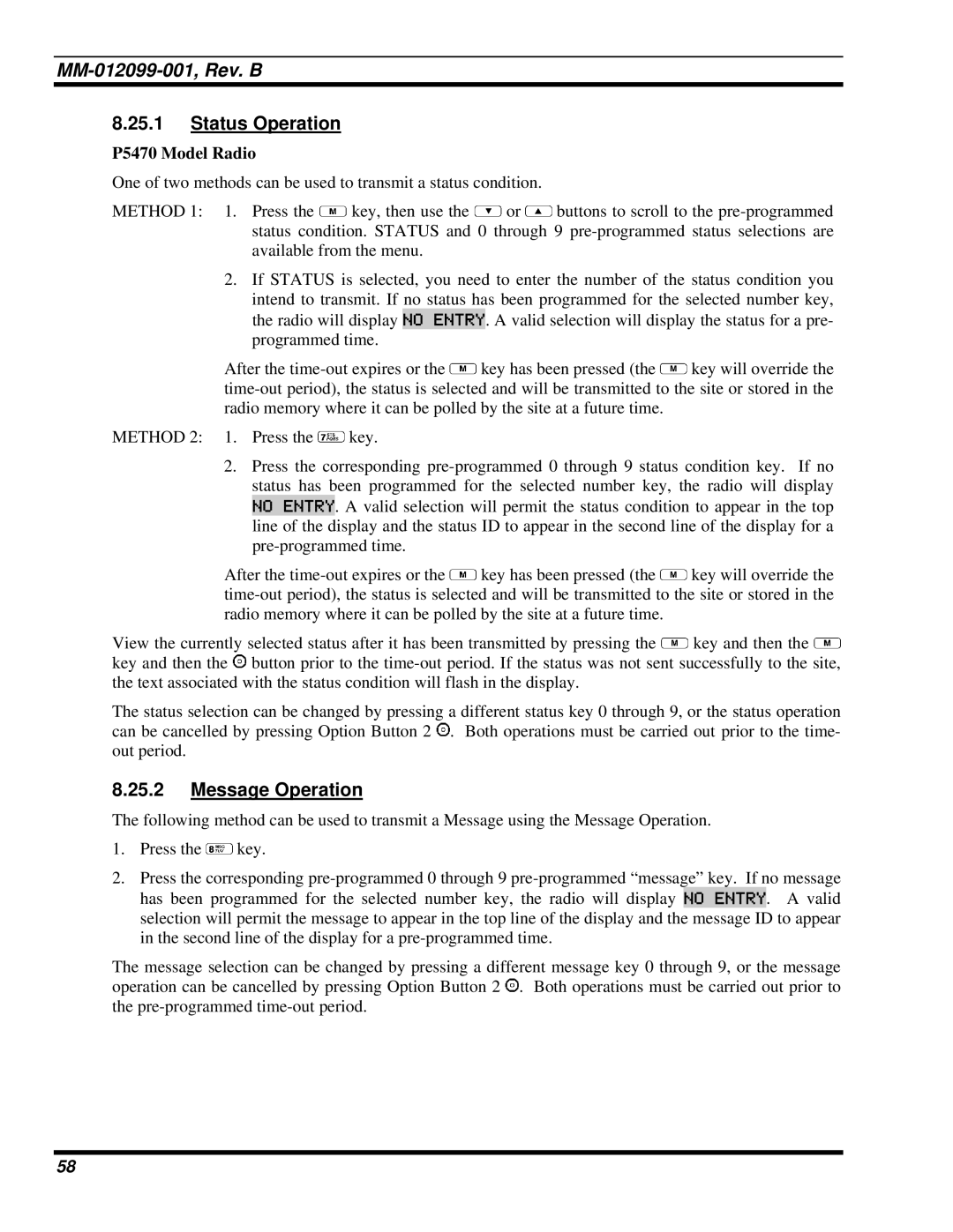 Tyco Electronics P5400 manual Status Operation, Message Operation 