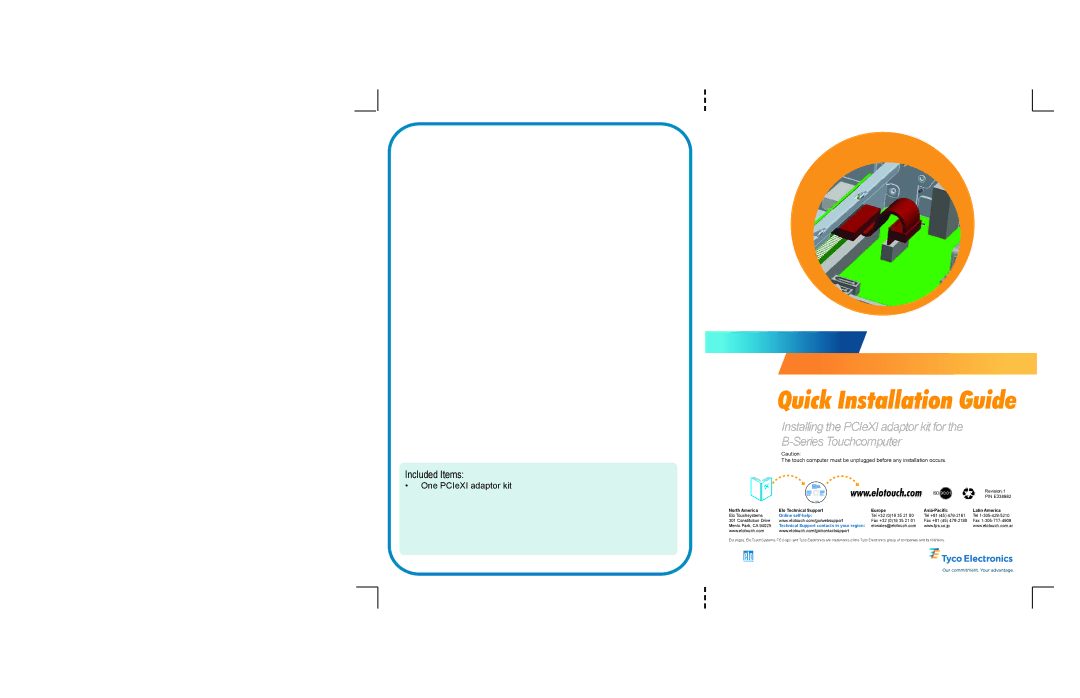 Tyco Electronics manual Installing the PCIeXI adaptor kit for Series Touchcomputer, Included Items, Online self-help 