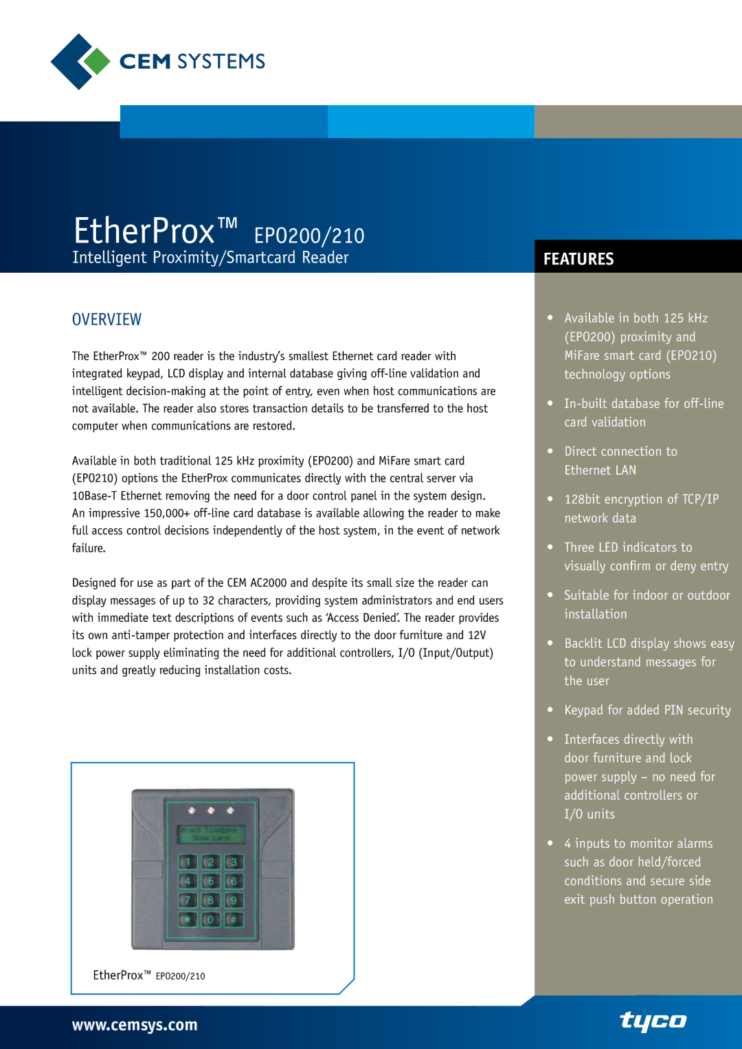 Tyco EPO210 manual EtherProx EPO200/210 