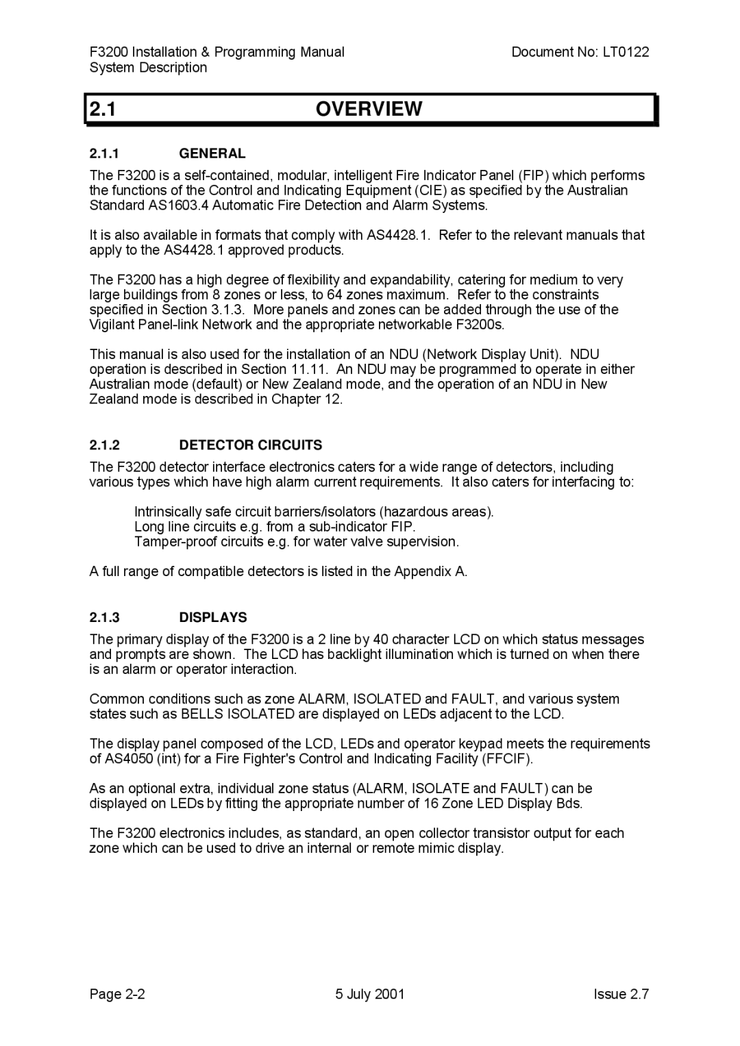 Tyco F3200 manual 1OVERVIEW, General, Detector Circuits, Displays 