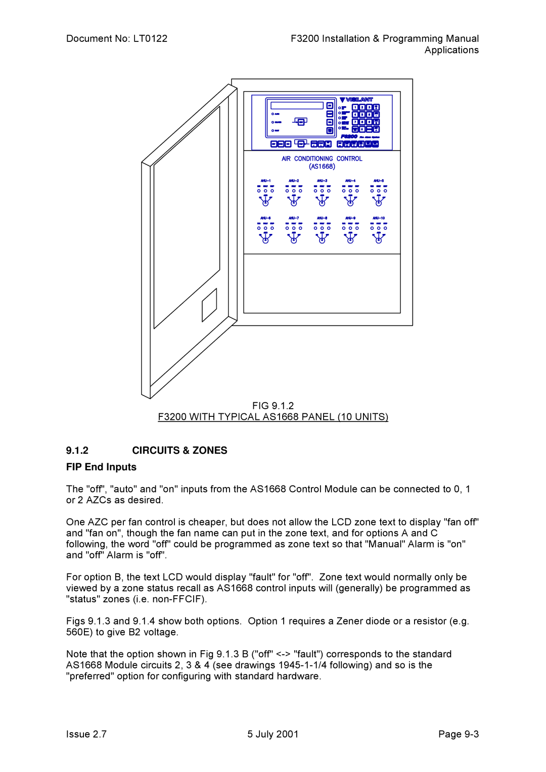 Tyco manual F3200 with Typical AS1668 Panel 10 Units, Circuits & Zones FIP End Inputs 