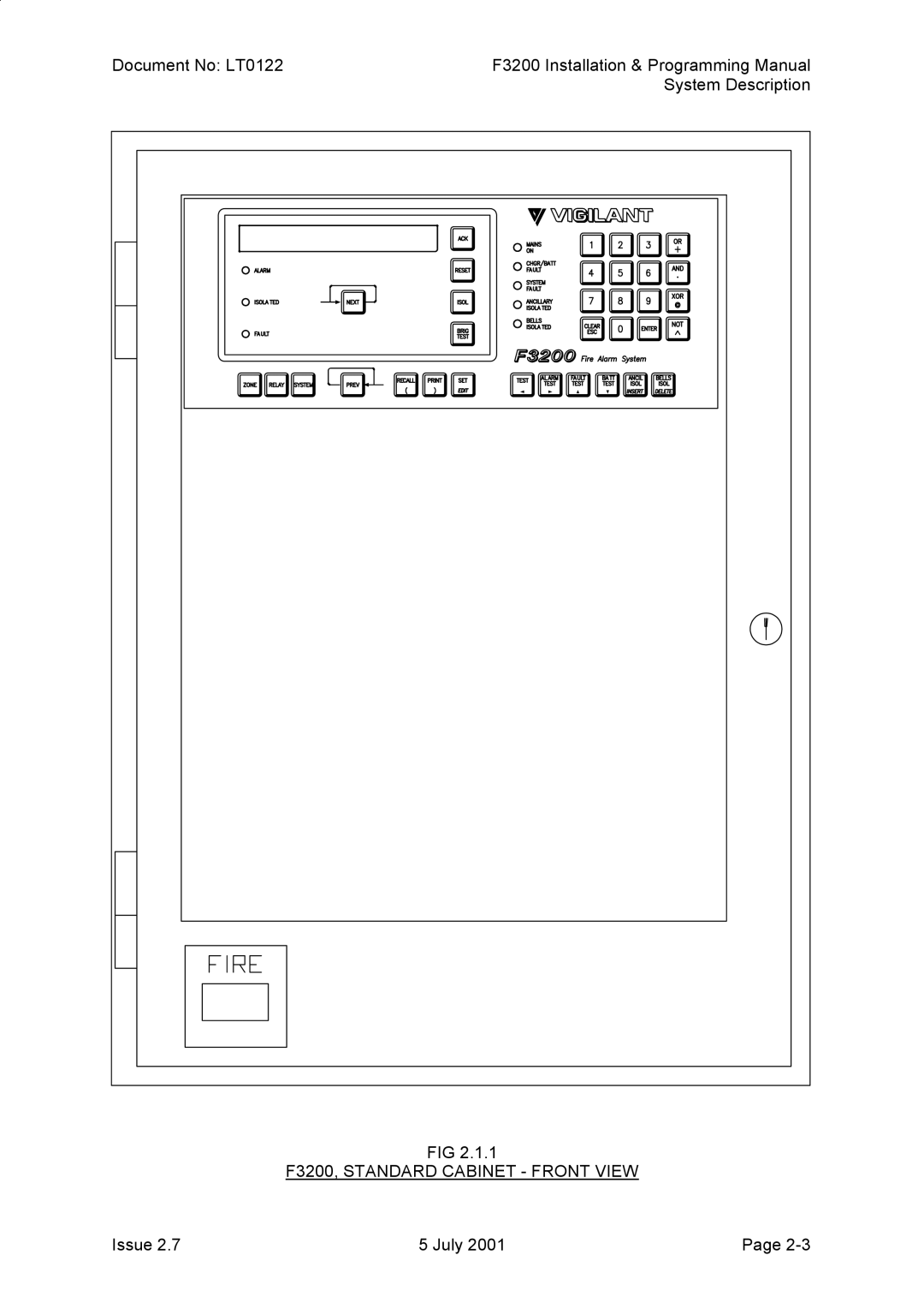 Tyco manual F3200, Standard Cabinet Front View 