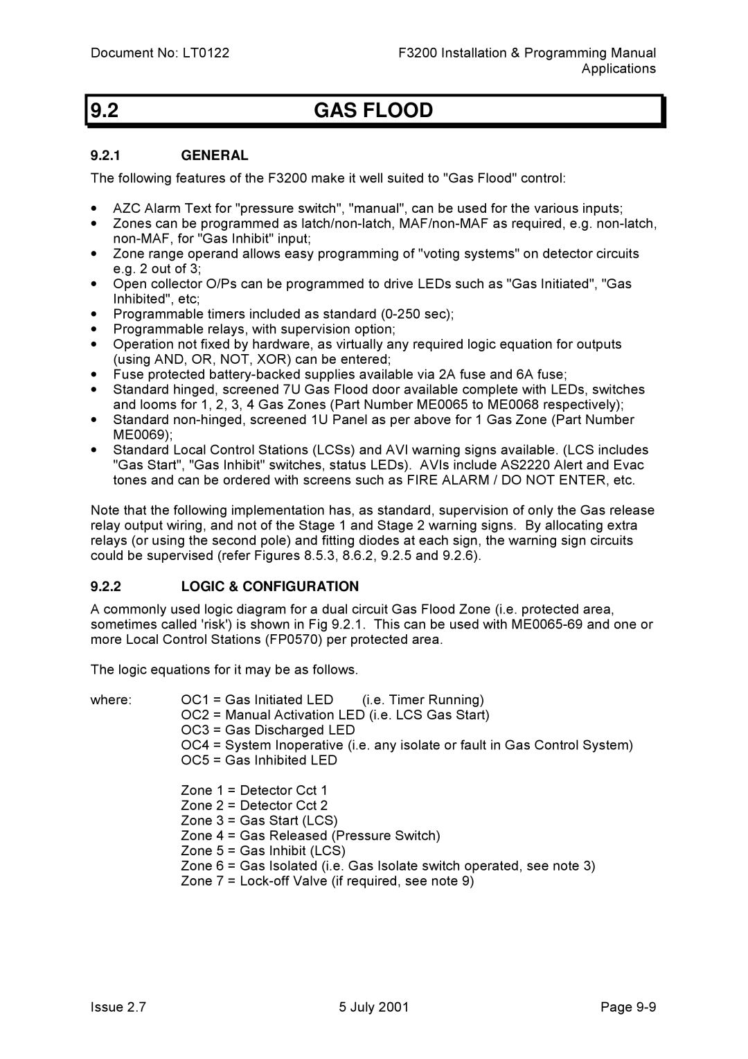 Tyco F3200 manual GAS Flood, Logic & Configuration 