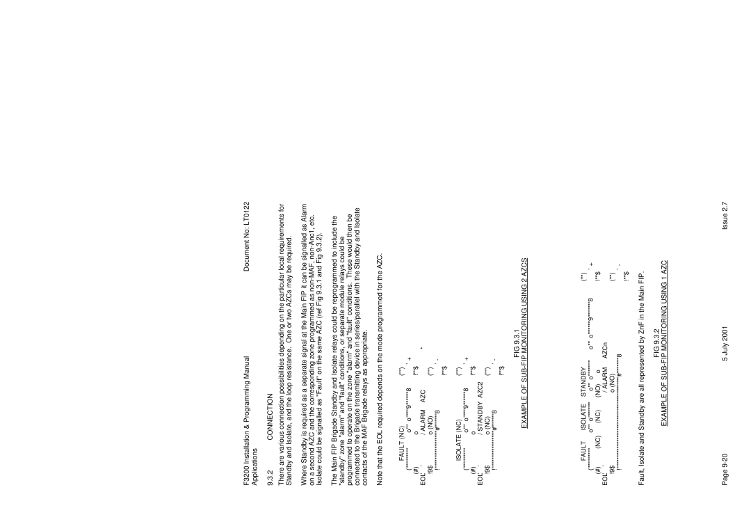 Tyco F3200 manual Connection, Example of SUB-FIP Monitoring Using 2 Azcs, Example of SUB-FIP Monitoring Using 1 AZC 