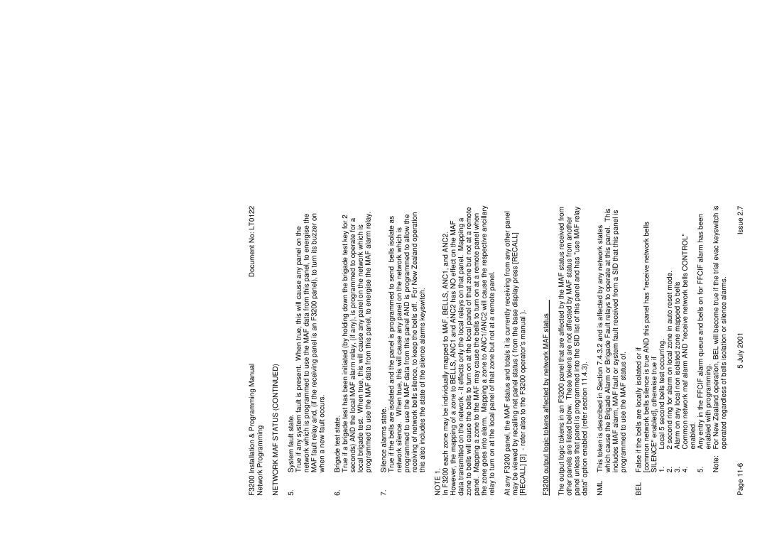 Tyco manual F3200 output logic tokens affected by network MAF status, Nml 