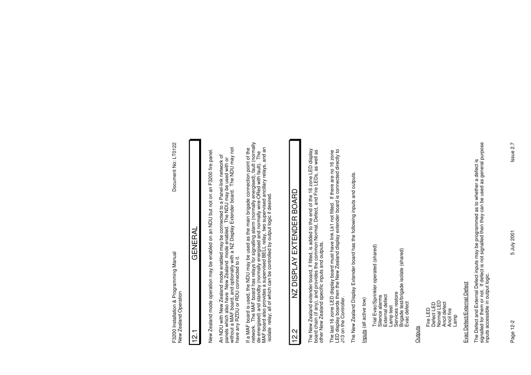 Tyco F3200 manual 12.1GENERAL, NZ Display Extender Board 