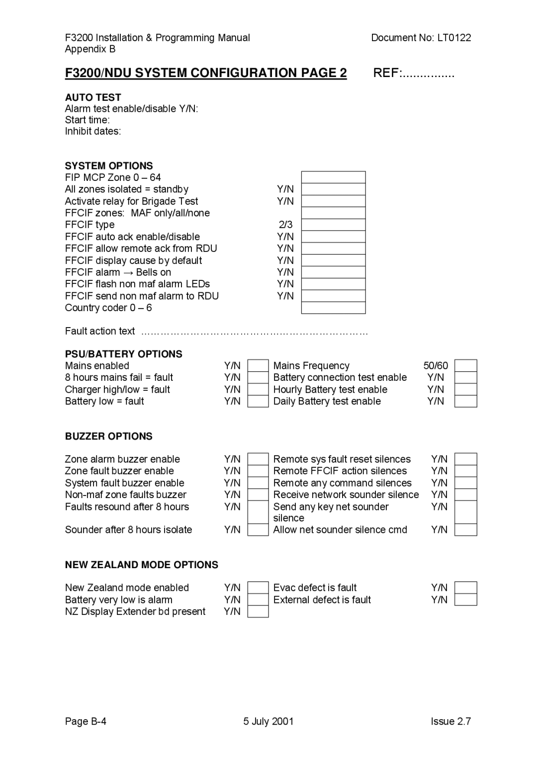 Tyco F3200 manual Auto Test, System Options, PSU/BATTERY Options, Buzzer Options, NEW Zealand Mode Options 