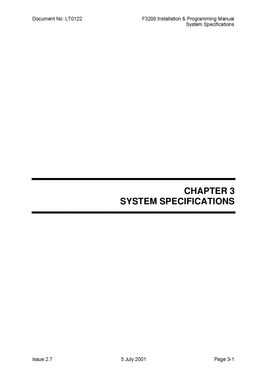 Tyco F3200 manual Chapter System Specifications 