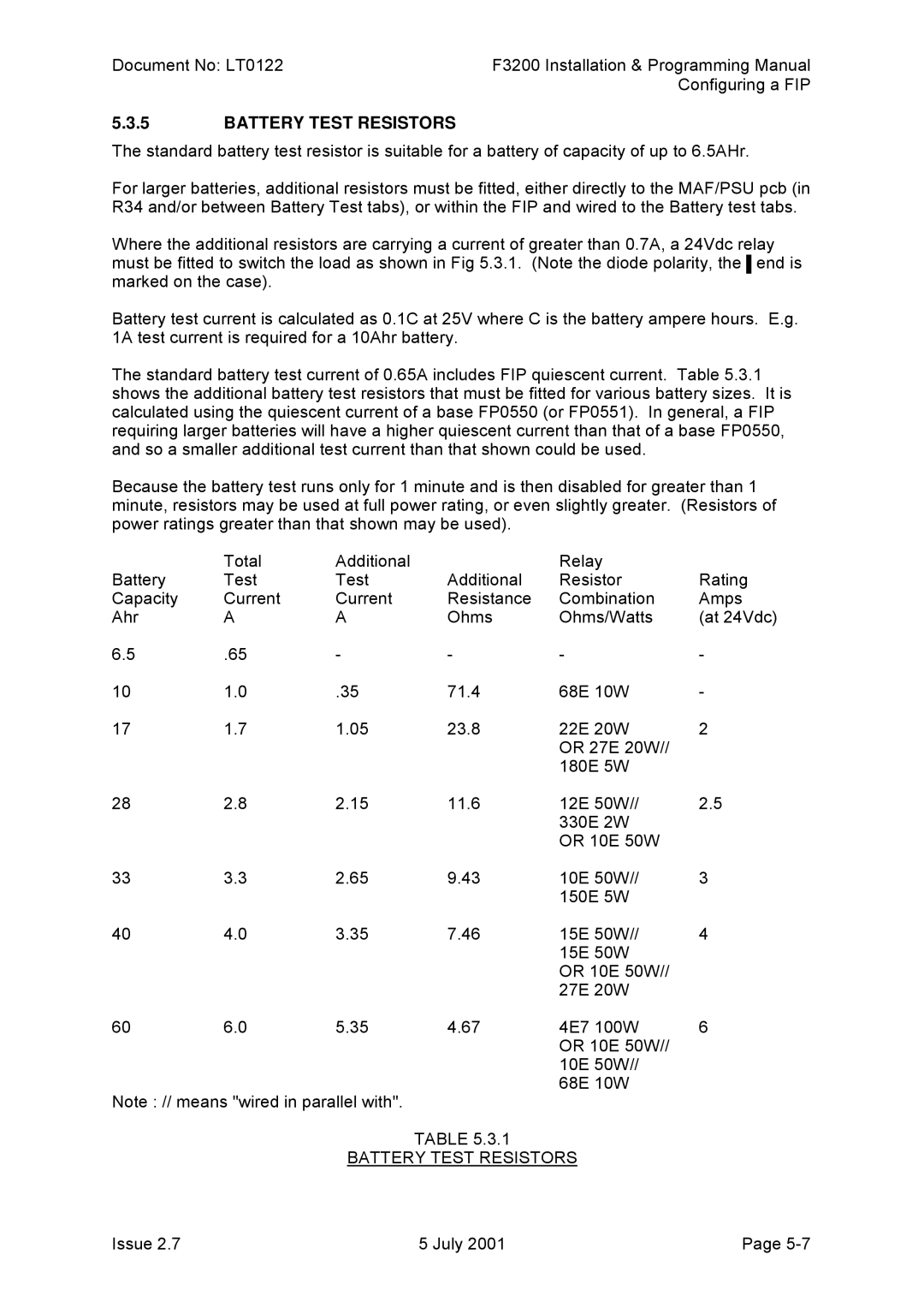 Tyco F3200 manual Battery Test Resistors 