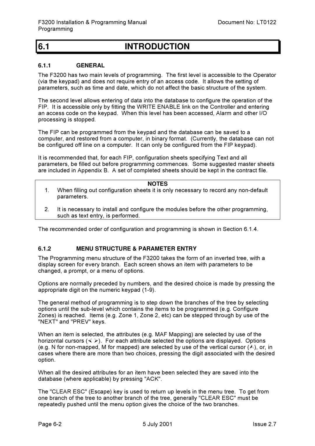 Tyco F3200 manual 1INTRODUCTION, Menu Structure & Parameter Entry 