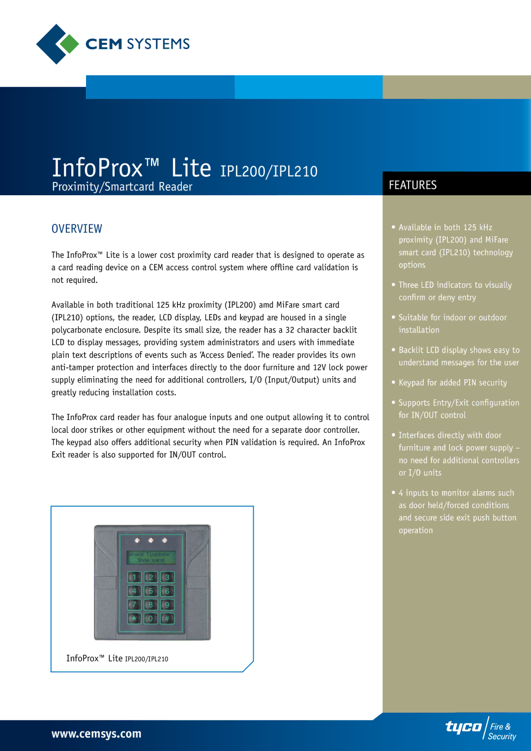 Tyco manual InfoProx Lite IPL200/IPL210 