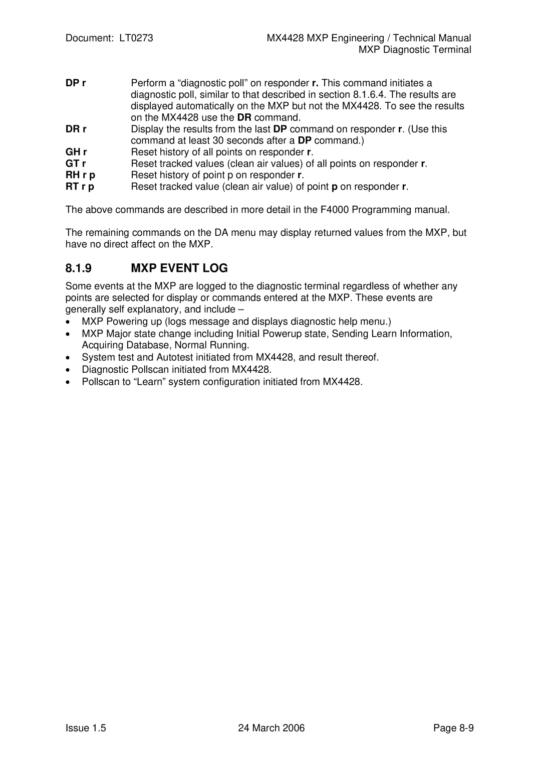 Tyco MX4428 technical manual MXP Event LOG 