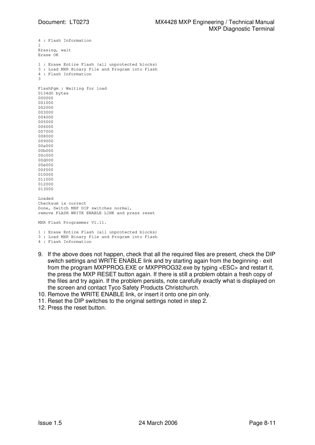 Tyco MX4428 technical manual Flash Information 