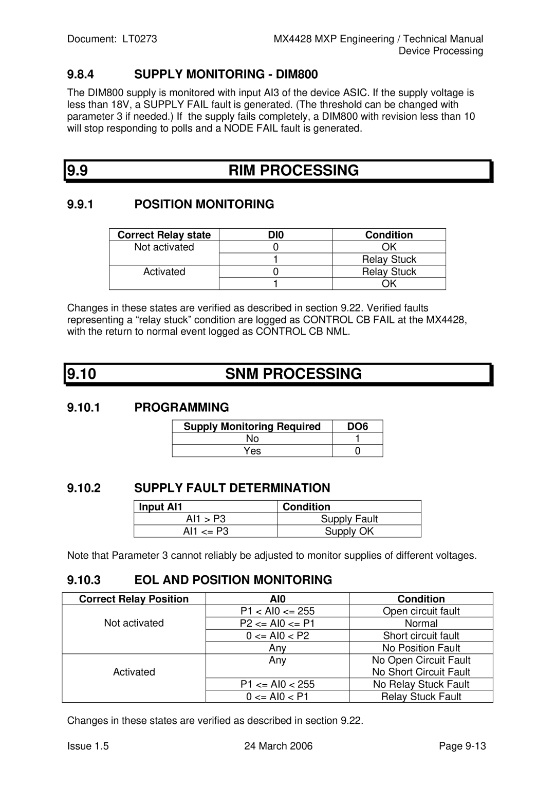 Tyco MX4428 technical manual RIM Processing, SNM Processing 