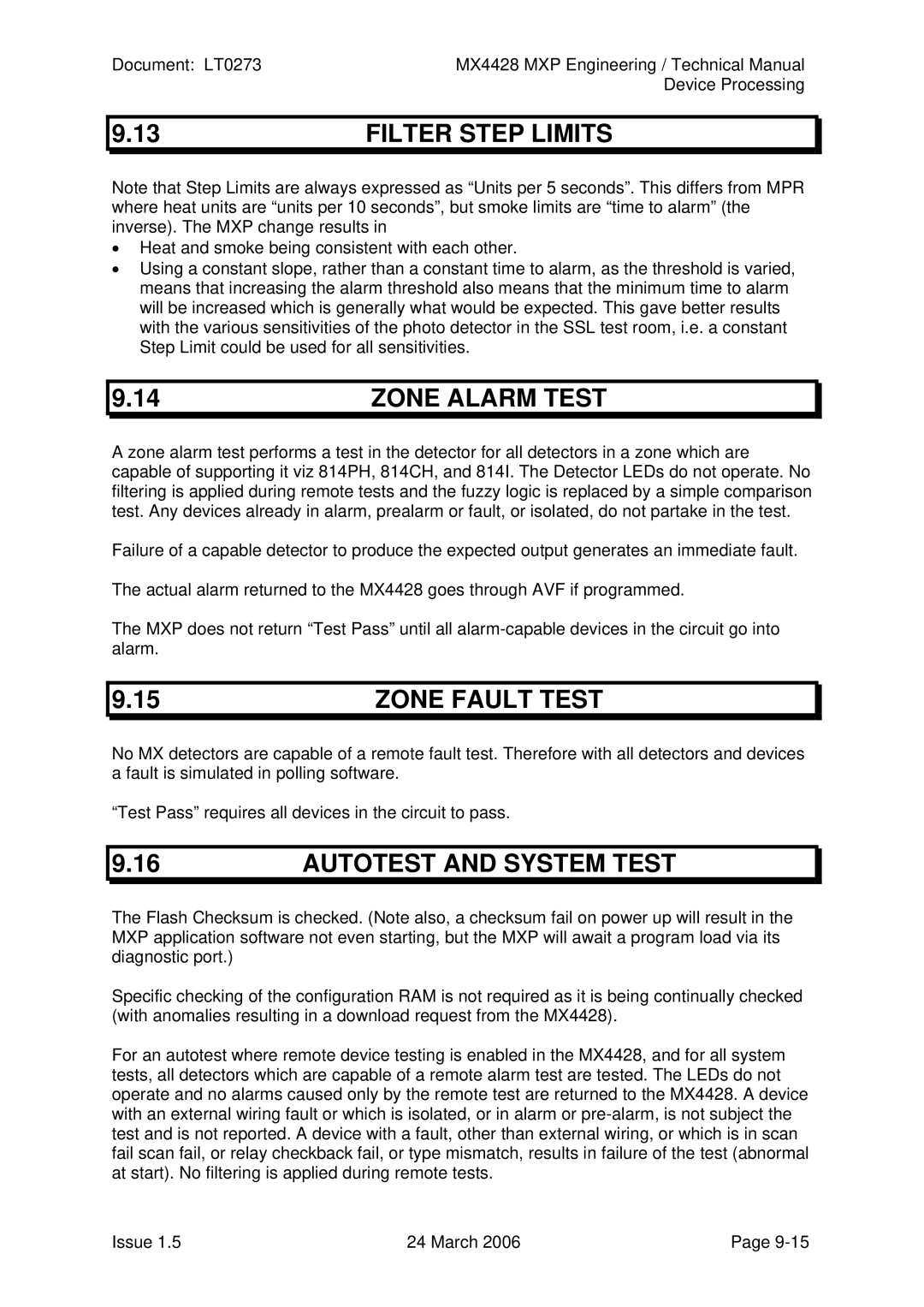 Tyco MX4428 technical manual Filter Step Limits, Zone Alarm Test, Zone Fault Test, Autotest and System Test 