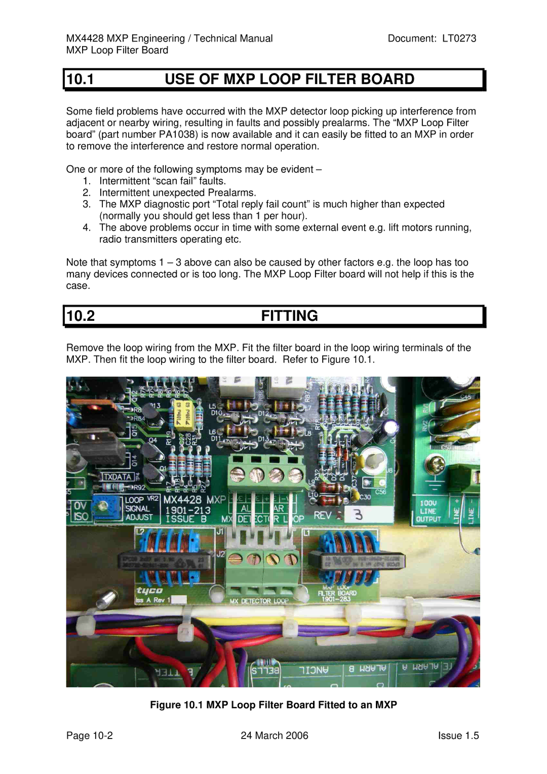 Tyco MX4428 technical manual USE of MXP Loop Filter Board, 10.2FITTING 