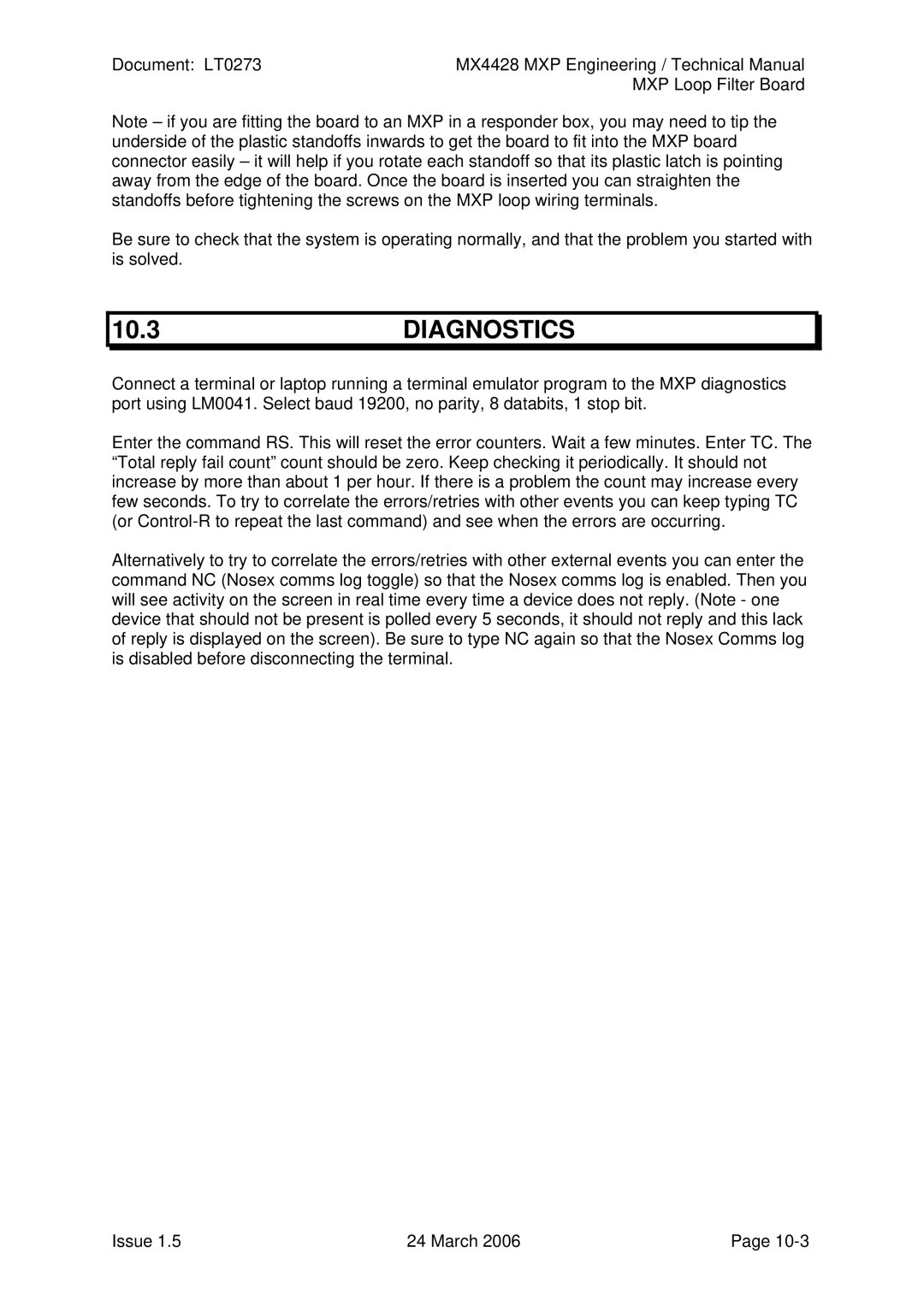 Tyco MX4428 technical manual 10.3DIAGNOSTICS 