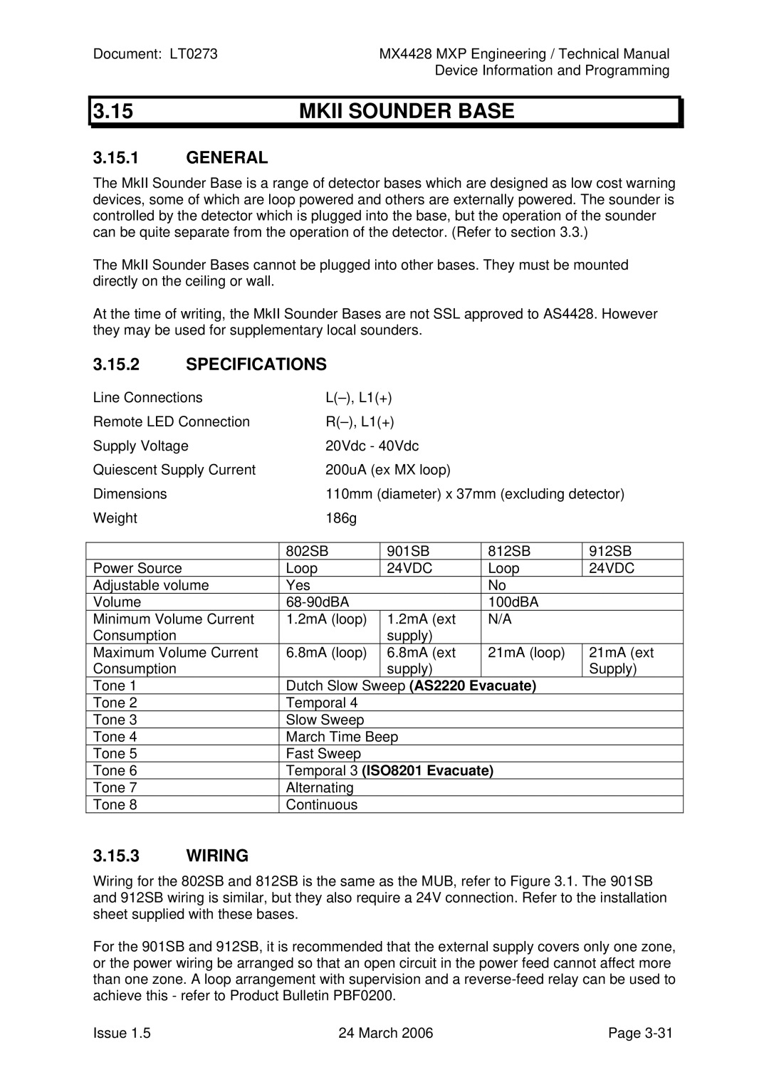 Tyco MX4428 technical manual Mkii Sounder Base, 24VDC, Temporal 3 ISO8201 Evacuate 