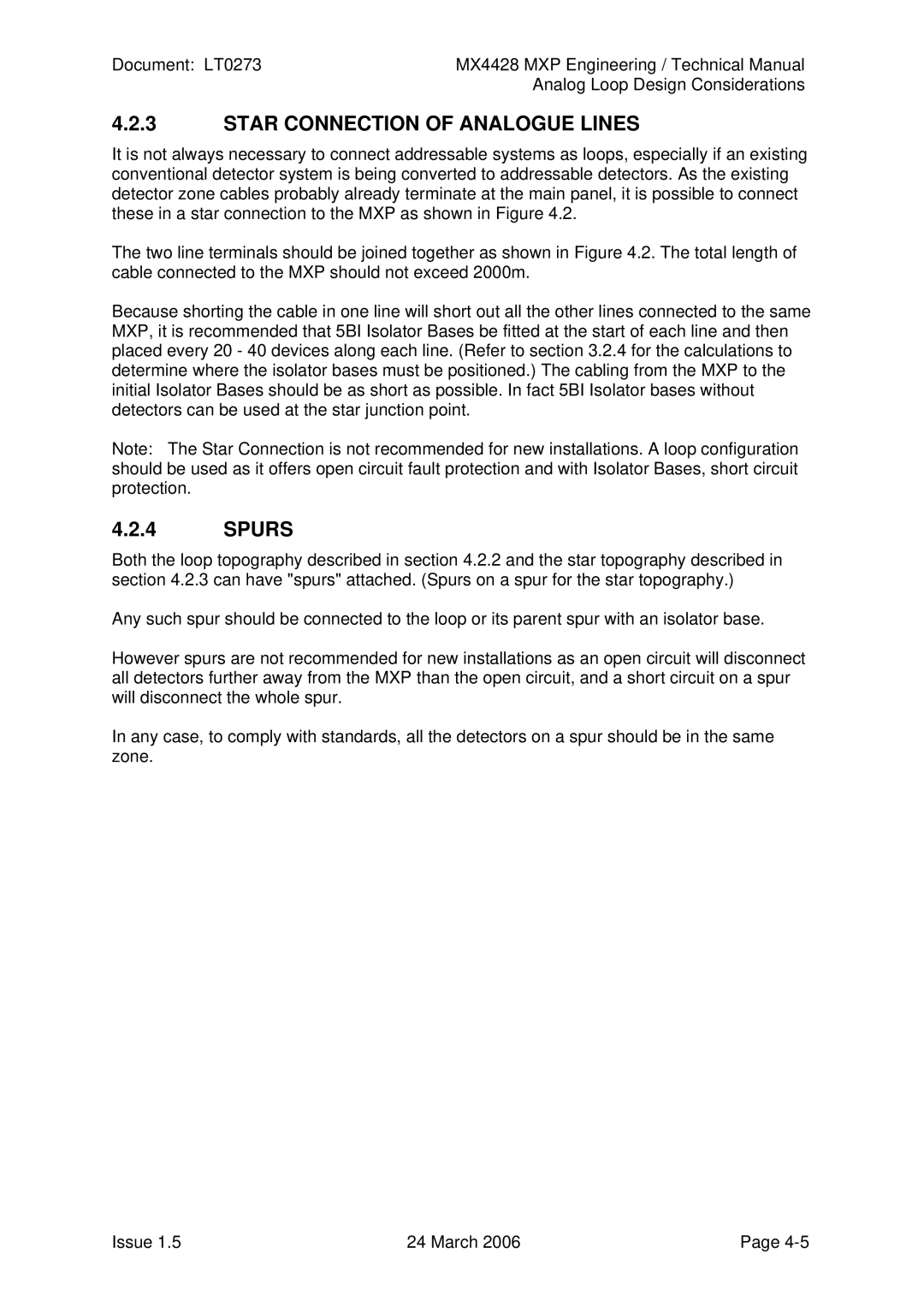 Tyco MX4428 technical manual Star Connection of Analogue Lines, Spurs 