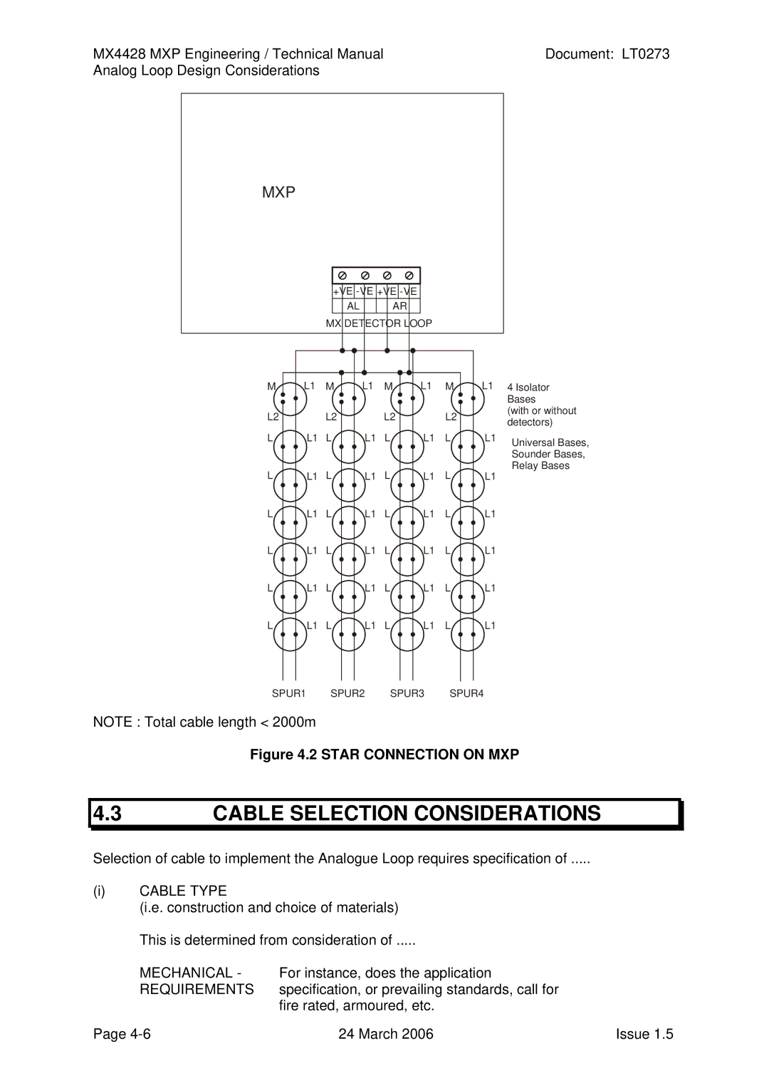 Tyco MX4428 technical manual Cable Selection Considerations, Star Connection on MXP 