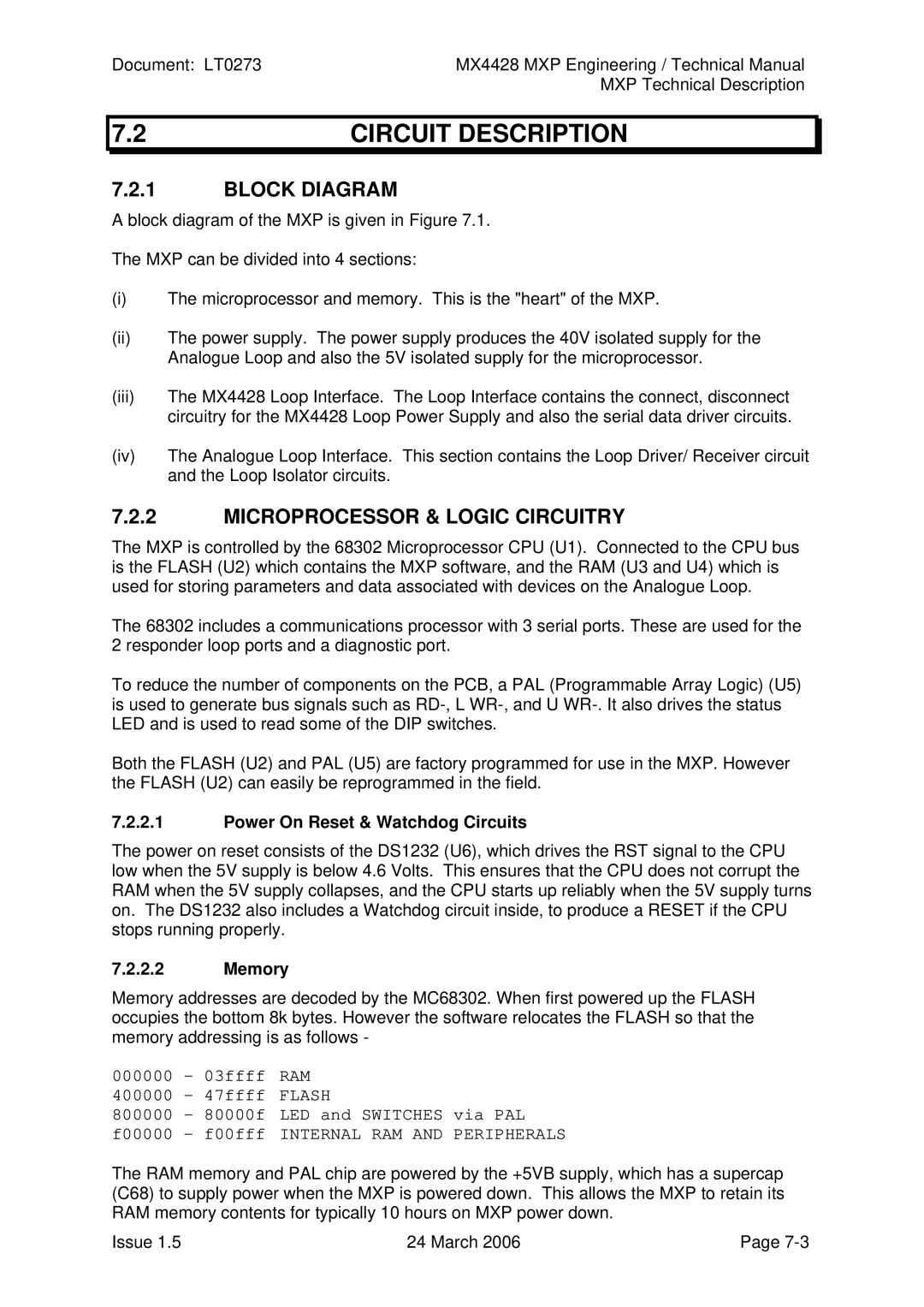 Tyco MX4428 Circuit Description, Block Diagram, Microprocessor & Logic Circuitry, Power On Reset & Watchdog Circuits 