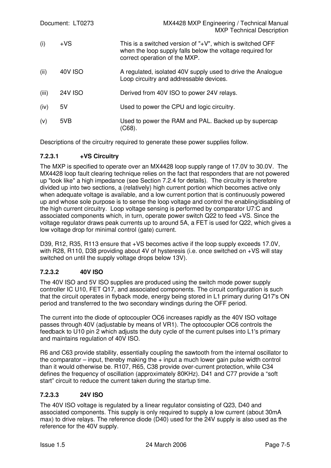 Tyco MX4428 technical manual 3.1 +VS Circuitry, 3.2 40V ISO, 3.3 24V ISO 