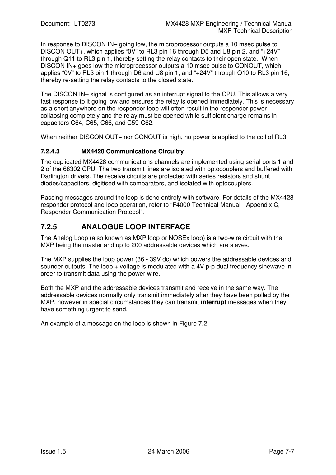 Tyco technical manual Analogue Loop Interface, 4.3 MX4428 Communications Circuitry 