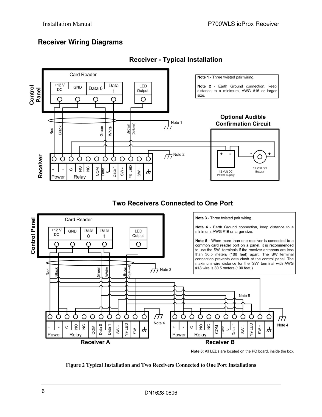 Tyco P700WLS installation manual Receiver Wiring Diagrams 