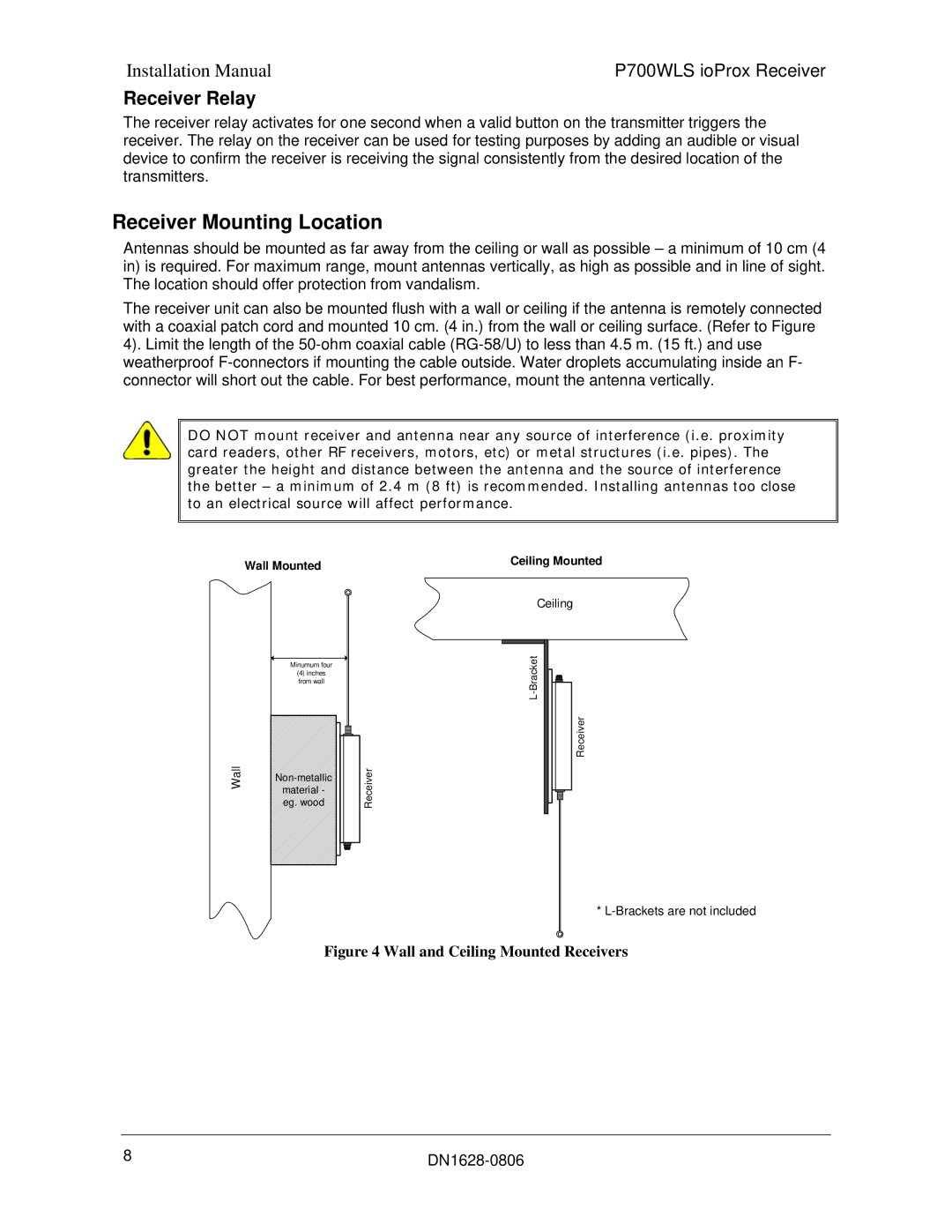 Tyco P700WLS installation manual Receiver Mounting Location, Receiver Relay 