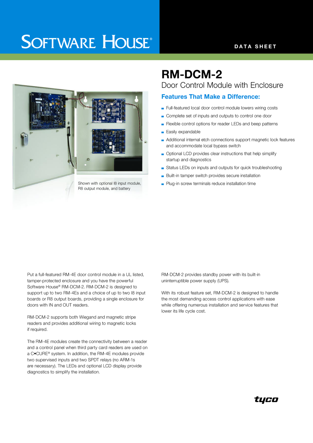 Tyco RM-DCM-2 manual T a s h e e t 